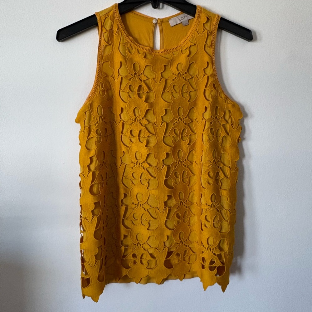 LOFT Mustard Floral Lace Tank Top
